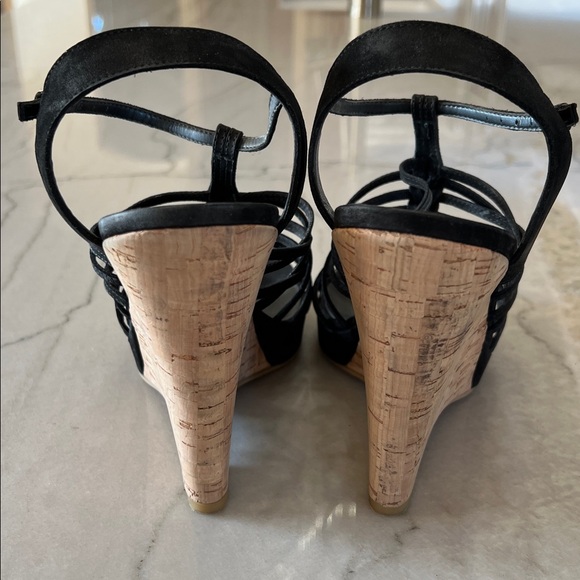 Stuart Weitzman Nubuc Black Strappy Wedges - Picture 5 of 8
